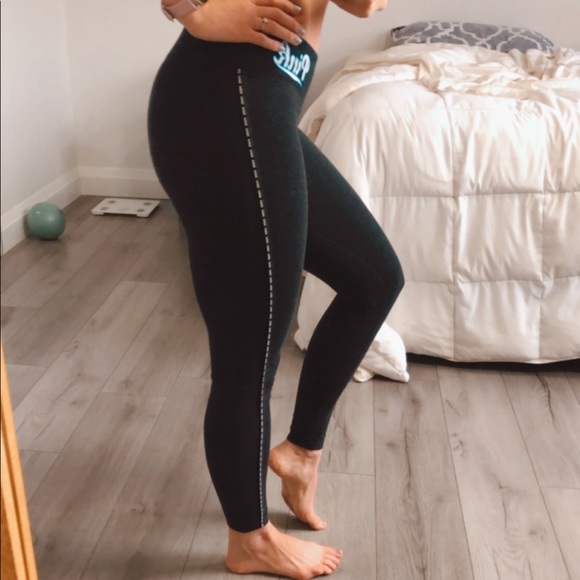 PINK cotton yoga leggings -  w pink logo trim - Picture 3 of 11